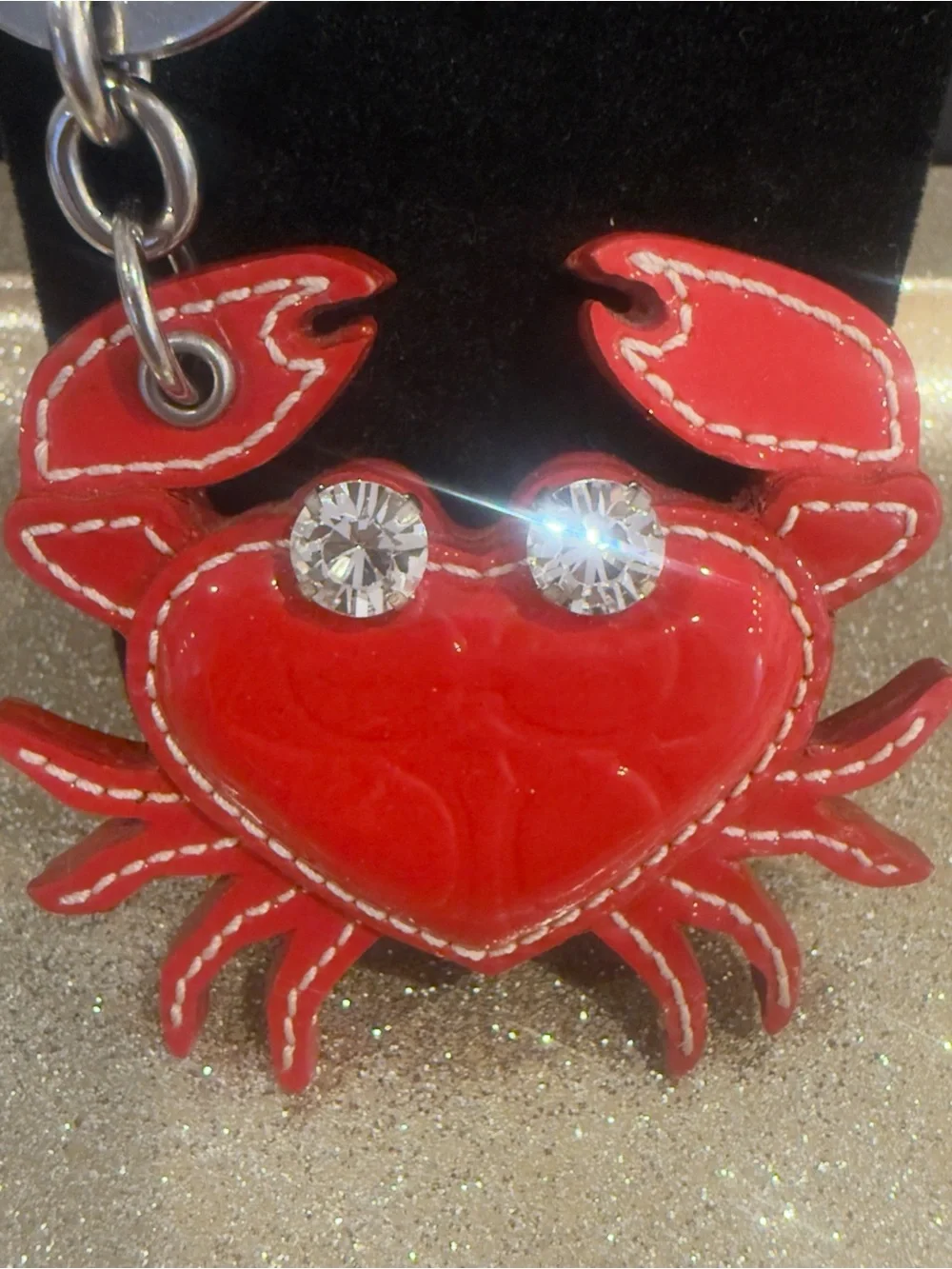 ❤️ Coach Limited Edition Red Crab Patent Leather Embossed Charm Key Ring - Rare!